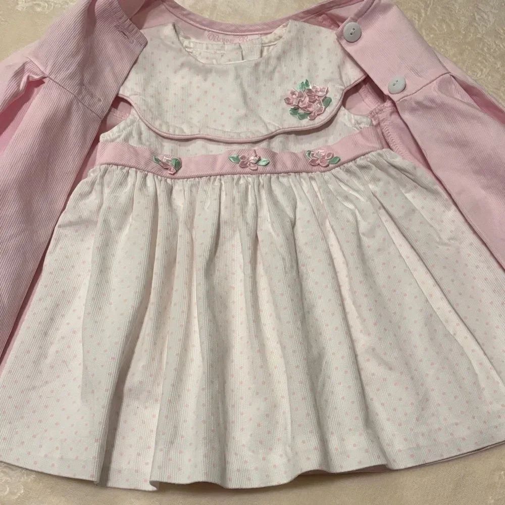 Bonnie Baby Vintage Pink and White Polka Dot Baby Dress with Jacket
